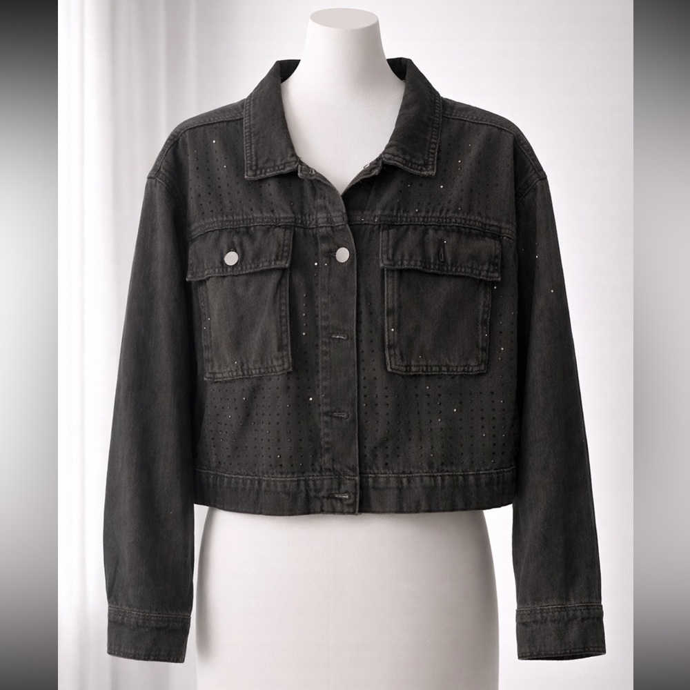 Baccini Black Jean Jacket with Studded Detail